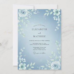 Invitation Mariage hivernal glacial bleu ciel givré