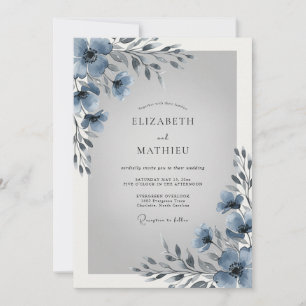 Invitation Mariage hivernal glacial bleu poussiéreux