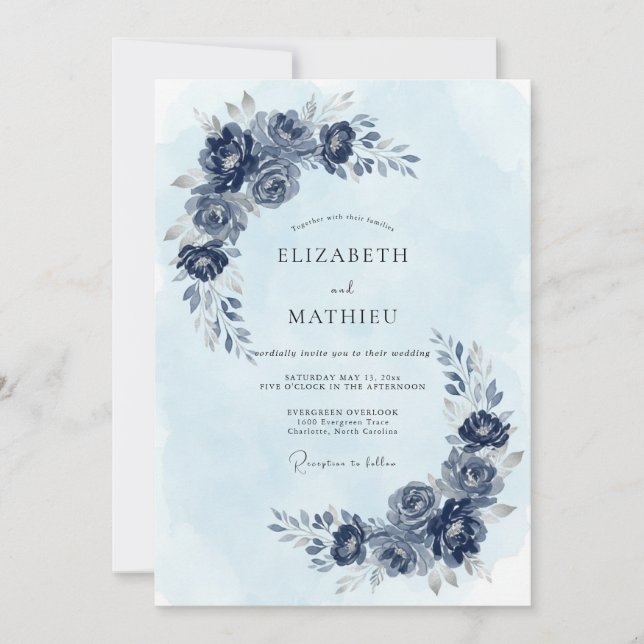 Invitation Mariage hivernal glacial indigo (Devant)