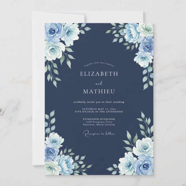 Invitation Mariage hivernal glacial Navy (Devant)