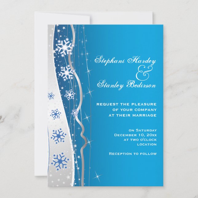 Invitation Mariage hivernal gris bleu, argent (Devant)