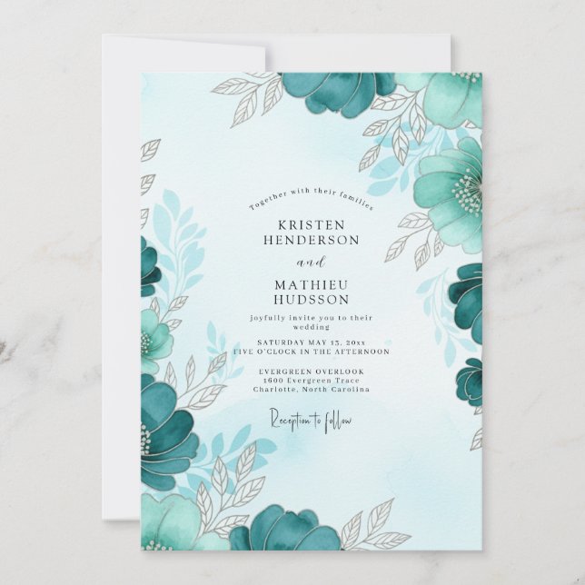 Invitation Mariage hivernal lumineux sarcelle (Devant)