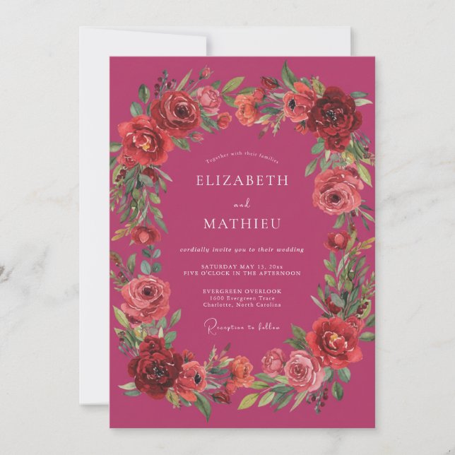Invitation Mariage hivernal luxuriant magenta (Devant)