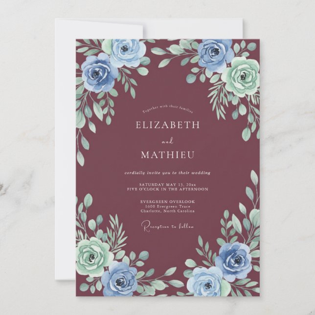 Invitation Mariage hivernal majestueux bordeaux (Devant)