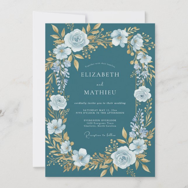 Invitation Mariage hivernal majestueux sarcelle (Devant)