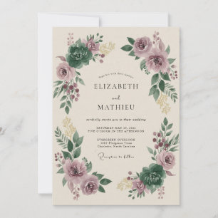 Invitation Mariage hivernal mauve émeraude d'humeur