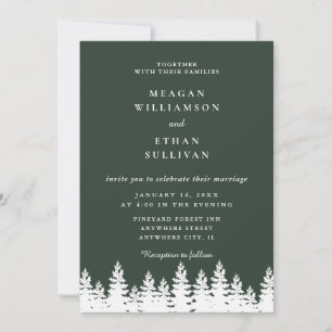 Invitation Mariage hivernal moderne élégant vert forêt blanc