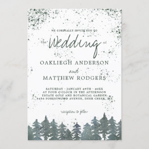 Invitation Mariage hivernal neige de la forêt verte rustique