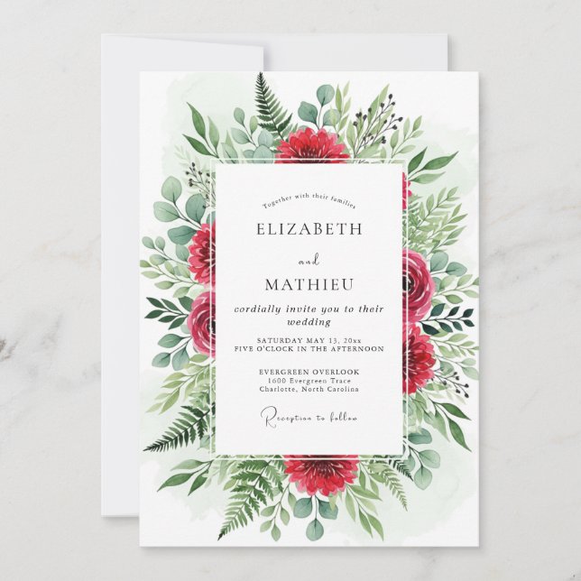 Invitation Mariage hivernal opulent cramoisi (Devant)