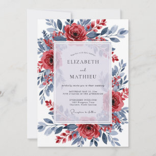 Invitation Mariage hivernal orné d'ardoise cramoisie
