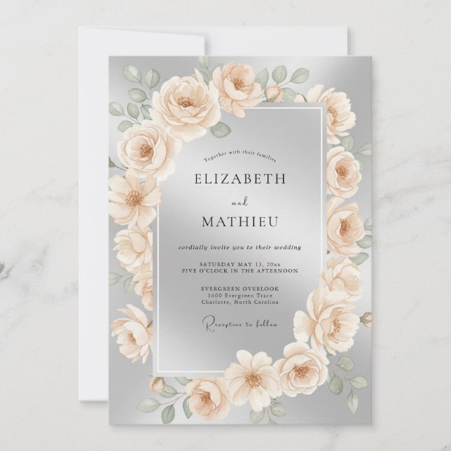 Invitation Mariage hivernal orné d'argent (Devant)