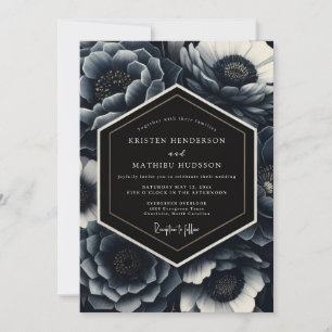 Invitation Mariage hivernal peintre en bleu marine