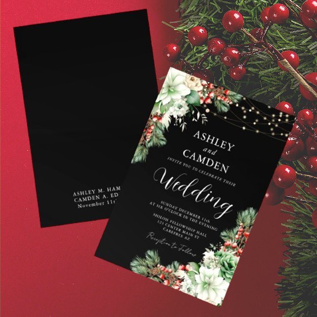 Invitation Mariage hivernal persistantes et baies noires (Créateur téléchargé)
