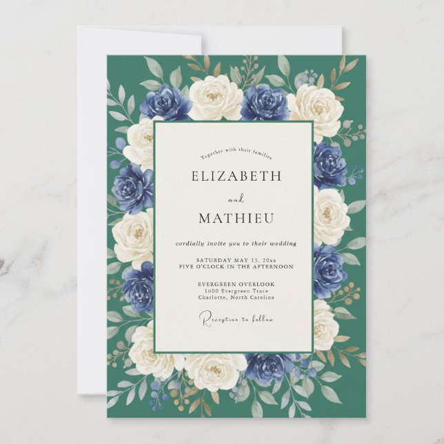 Invitation Mariage hivernal pittoresque sarcelle (Devant)
