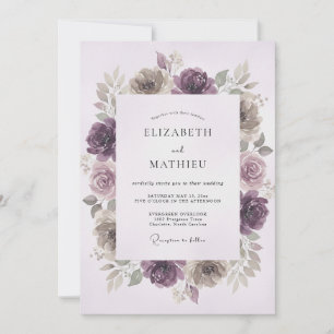 Invitation Mariage hivernal poétique prune