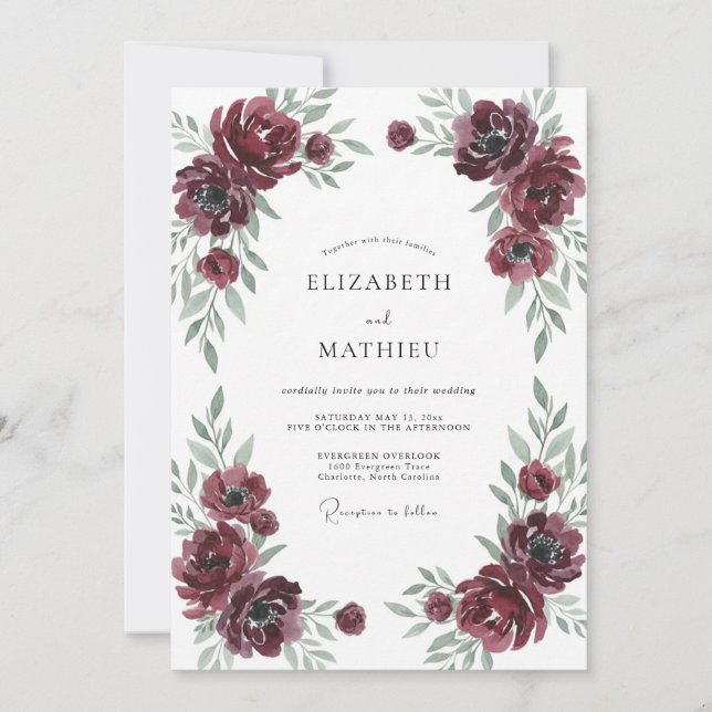 Invitation Mariage hivernal profond bordeaux (Devant)