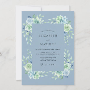 Invitation Mariage hivernal royal bleu acier