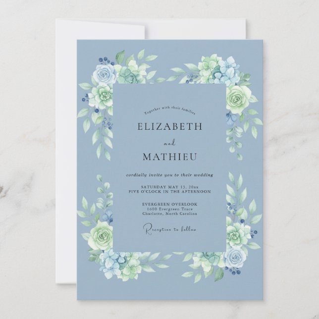 Invitation Mariage hivernal royal bleu acier (Devant)