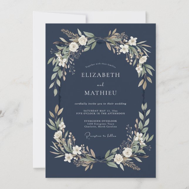Invitation Mariage hivernal royal bleu marine (Devant)