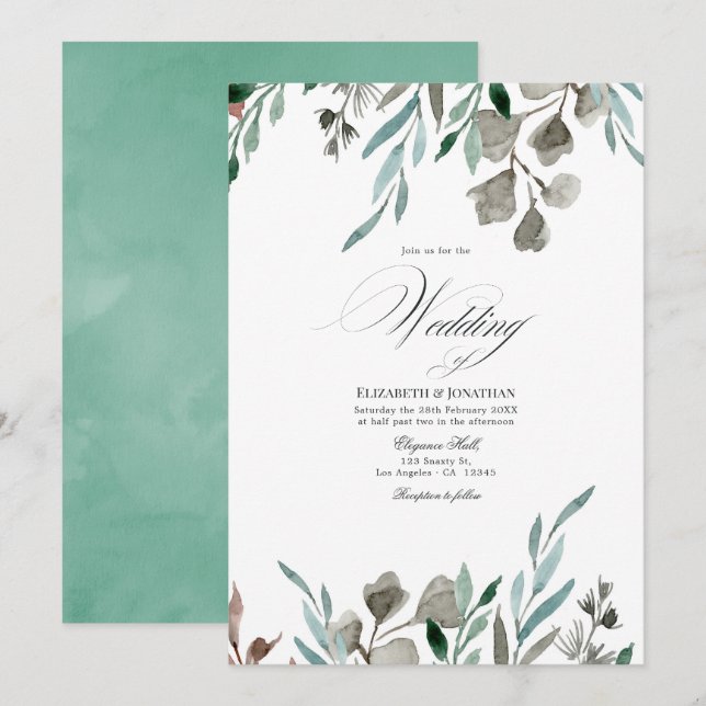 Invitation Mariage hivernal rustique à l'aquarelle (Devant / Derrière)