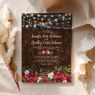 Invitation Mariage hivernal rustique avec un baril de fleurs