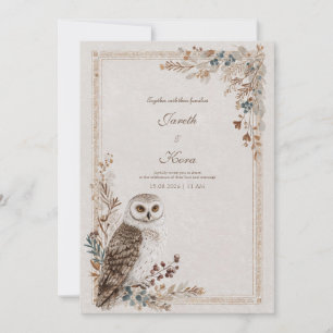 Invitation Mariage hivernal rustique dans une forêt enneigée