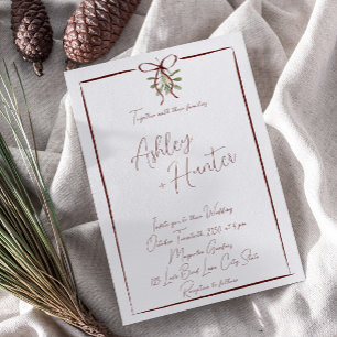 Invitation Mariage hivernal Rustique Rouge Main Tirée Bow