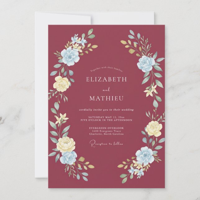 Invitation Mariage hivernal séduisant bordeaux (Devant)