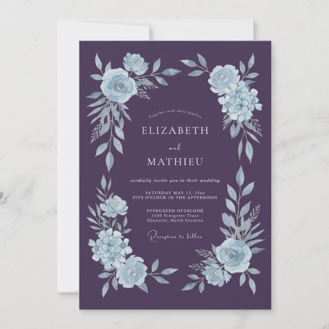 Invitation Mariage hivernal séduisant Deep Purple (Devant)