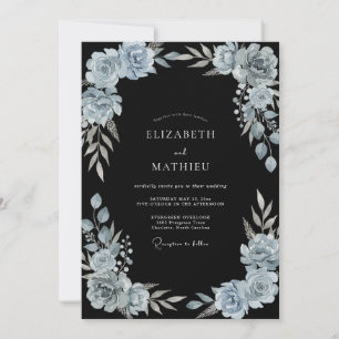 Invitation Mariage hivernal séraphique bleu acier