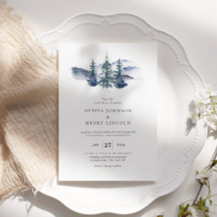 Invitation Mariage hivernal simple de pins de montagne