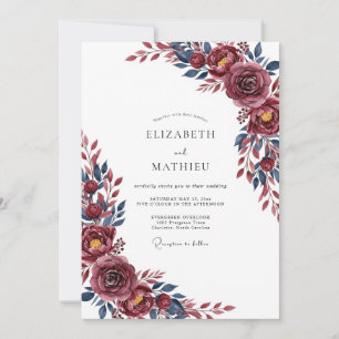Invitation Mariage hivernal sophistiqué de couleur bordeaux