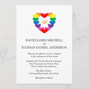 Invitation Mariage homosexuel d'anneaux de mariage de coeur