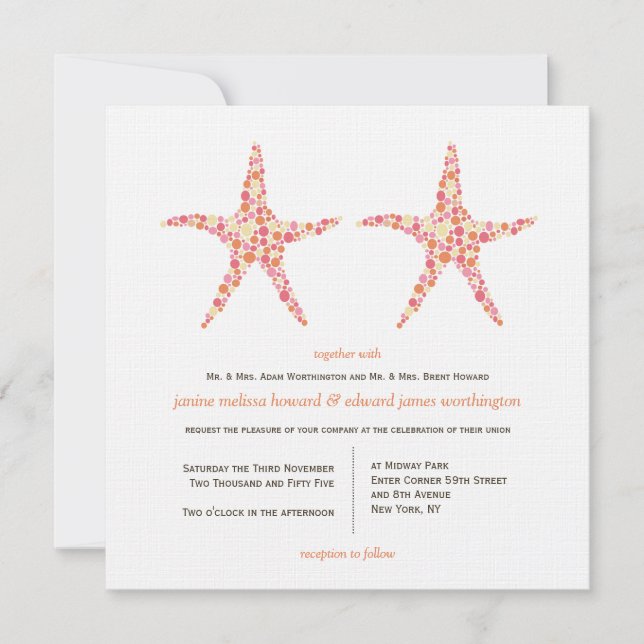 Invitation Mariage Honeysuckle Peach Starfish Beach Invitatio (Devant)