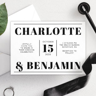 Invitation Mariage horizontal moderne Gras Noir et Blanc