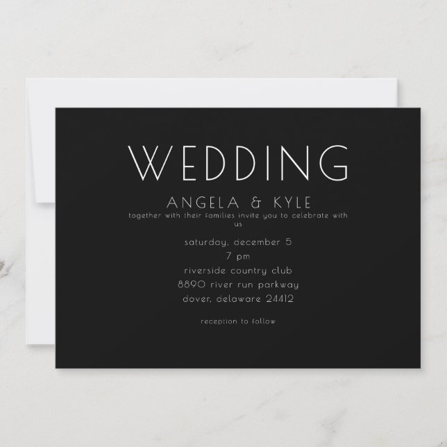 Invitation Mariage Horizontal Noir Police Moderne (Devant)