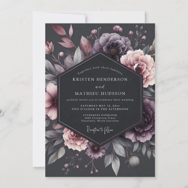 Invitation Mariage Humeur Florale de Prune (Devant)