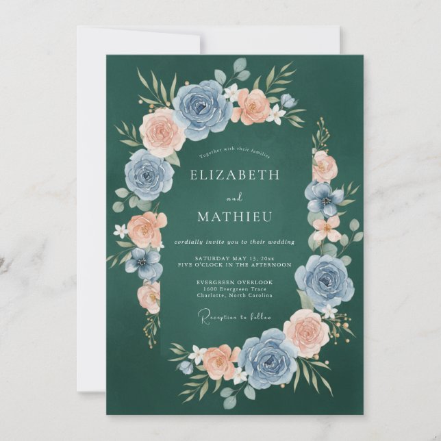 Invitation Mariage Hunter Abricot Ranunculus Eucalyptus (Devant)