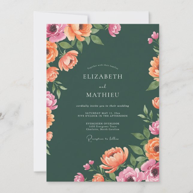 Invitation Mariage Hunter Magenta Ranunculus Eucalyptus (Devant)