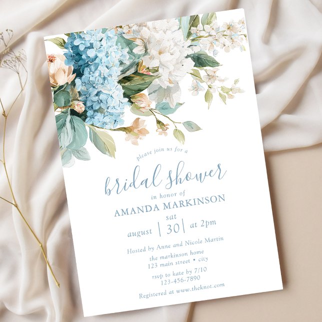 Invitation Mariage Hydrangea Bleu Aquarelle Fête de Fiançaill (Créateur téléchargé)