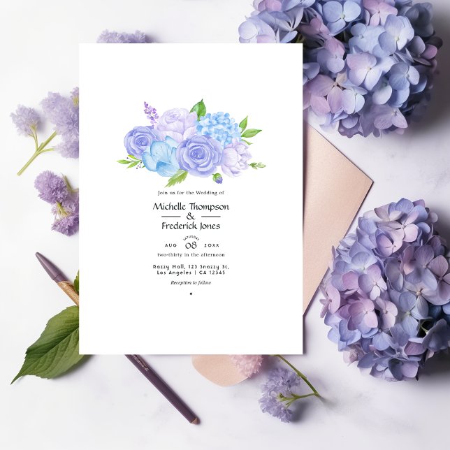 Invitation Mariage Hydrangea Bleu et Lavande Clair (Créateur téléchargé)