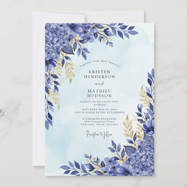 Invitation Mariage Hydrangea Bleu Royal Radiant (Devant)