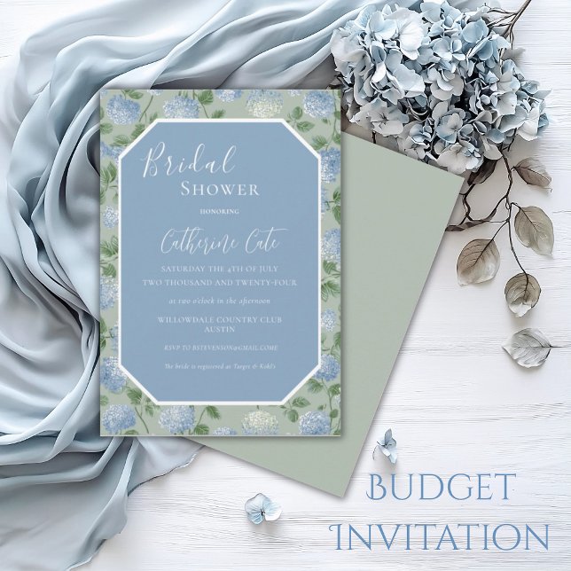 Invitation Mariage Hydrangea Bleue Florale Verte (Créateur téléchargé)