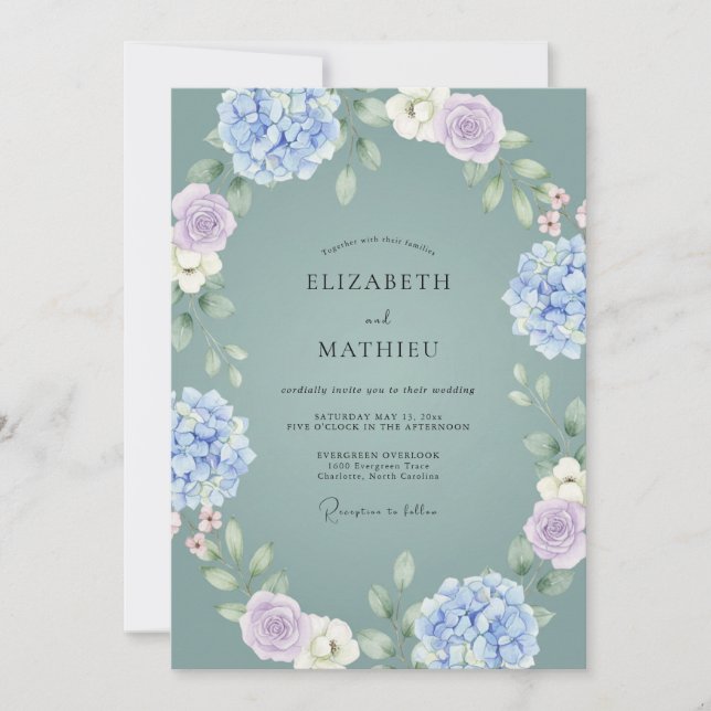 Invitation Mariage Hydrangea Ethéré de Vert Sauge (Devant)