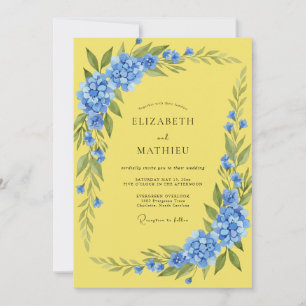 Invitation Mariage Hydrangea Eucalyptus Bleuet Citron