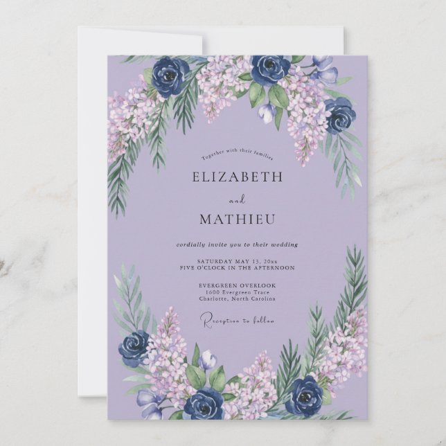 Invitation Mariage Hydrangea Eucalyptus Indigo Lavande (Devant)
