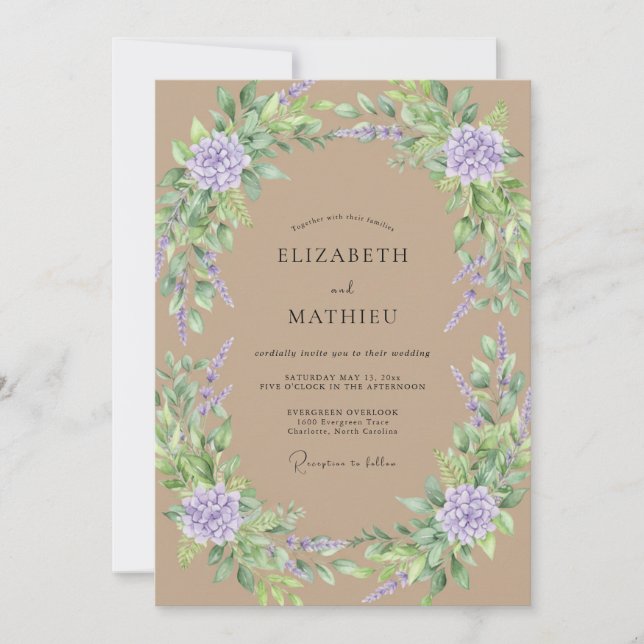 Invitation Mariage Hydrangea Eucalyptus Lavande Beige (Devant)