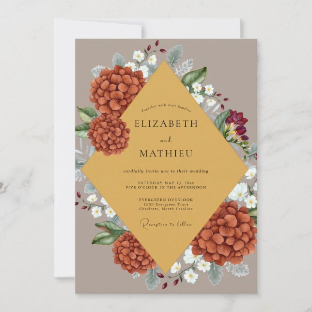 Invitation Mariage Hydrangea Eucalyptus Moutarde Rouille (Devant)