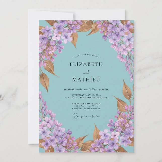 Invitation Mariage Hydrangea Eucalyptus Pervenche Aqua (Devant)