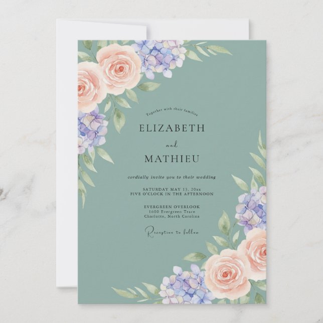Invitation Mariage Hydrangea Eucalyptus Pervenche Mousse de M (Devant)